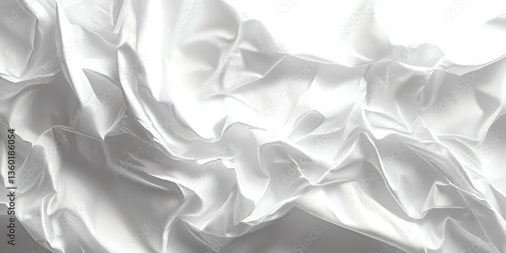 Poster flowing white fabric creating dramatic texture and shadows for abstract design
