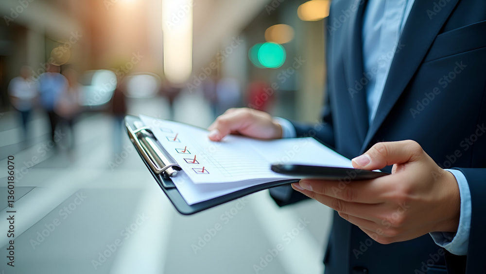 Poster boost productivity: flat document management system with assessment forms & checklists for businessm