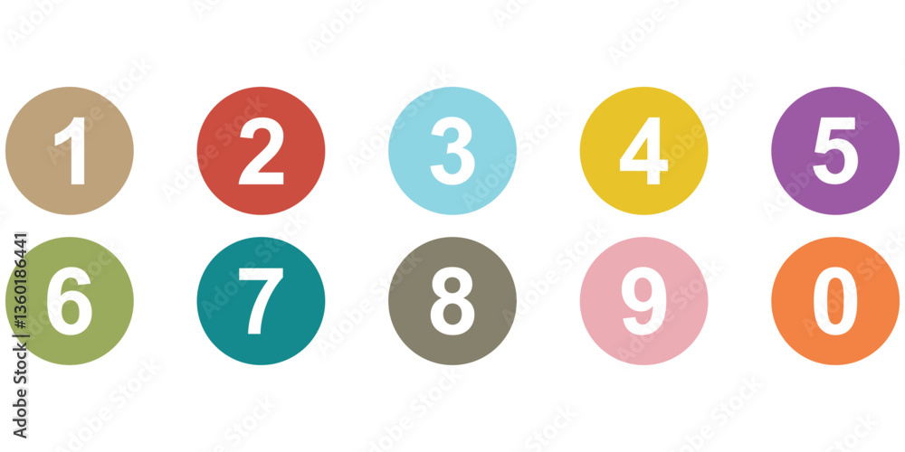 Poster simple round numbers icon set of 0 to 9. number on outline circle vector illustration.
