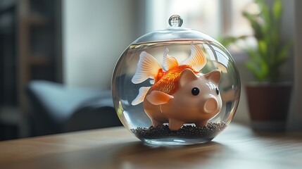 a gold fish in a glass dome