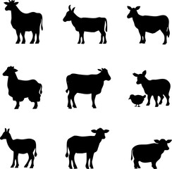Farm Animal Silhouettes in Grid Layout