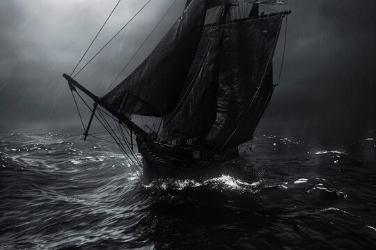 Endless Motion: Seamless Loop of Abstract Black Sails on Water
