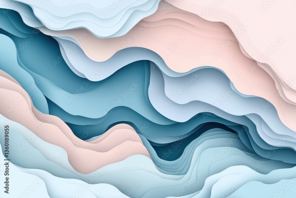 Poster stylish abstract paper cut design featuring layered geometric shapes in soft pastel tones generative