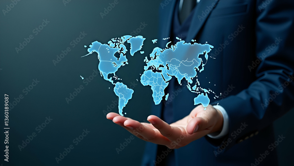 Poster flat businessman showcasing global network connections: big data analytics & business intelligence i