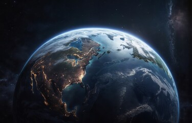 Obraz premium 地球, 世界, 惑星, 空間, 地図, 青, 夜, 球体, グローバル, 3d, 