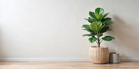 Simple Home Decor Featuring a Lush Green Plant in a Woven Basket
