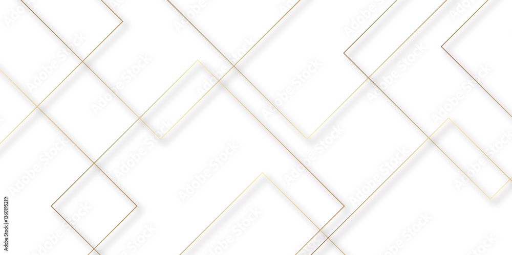 Poster Modern minimal and clean white gold background with shadows. abstract futuristic architecture concept with digital geometric connection gold line vector illustration for presentation background.	
