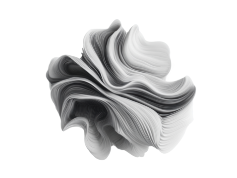 Abstract black and white swirl showcasing intricate design elements on a transparent background, cut out