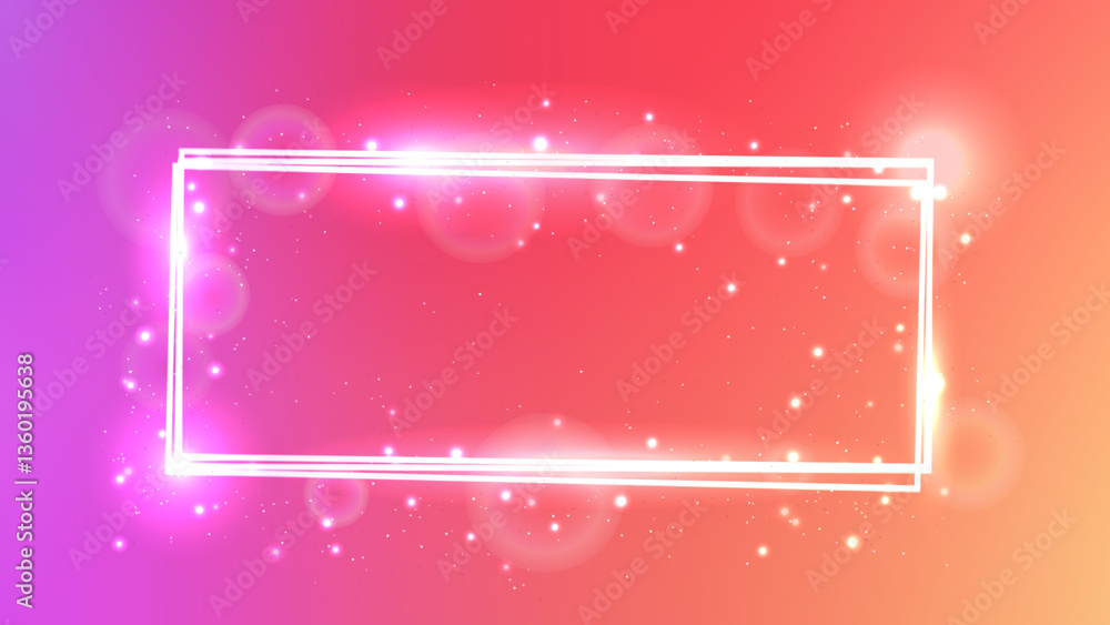 Poster neon rectangular frame with shining effects and sparkles