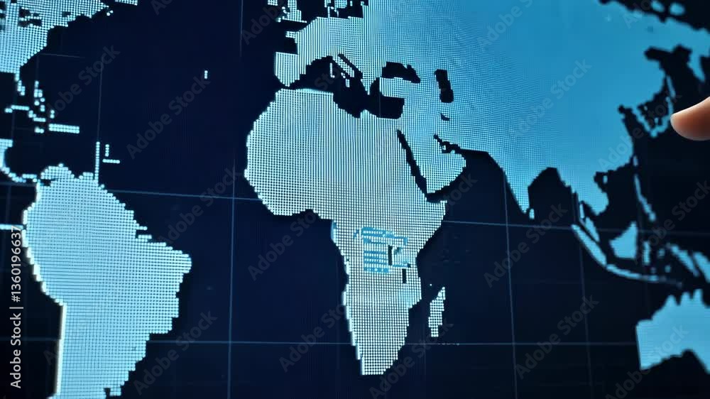 Poster exploring digital maps as a hand points to locations in africa and europe during an interactive geog