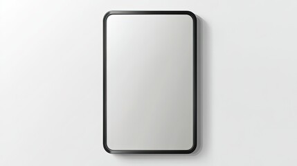 Realistic image of a rectangular wall mirror with a thin black metal frame, minimalist style, viewed from above, isolated on a transparent background.