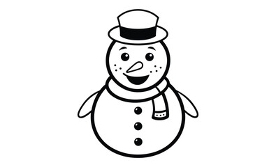 Happy snowman with hat silhouette, Christmas snowman silhouette vector 