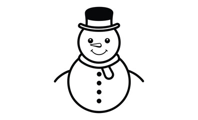 Happy snowman with hat silhouette, Christmas snowman silhouette vector 