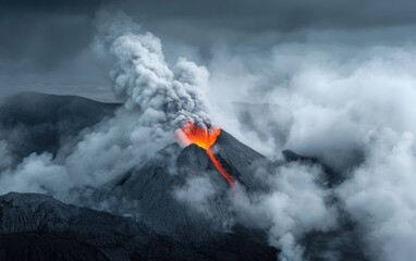 Fototapeta premium Dramatic Volcanic Eruption with Lava Flow and Smoke Plumes