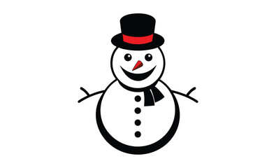 Happy snowman with hat silhouette, Christmas snowman silhouette vector 