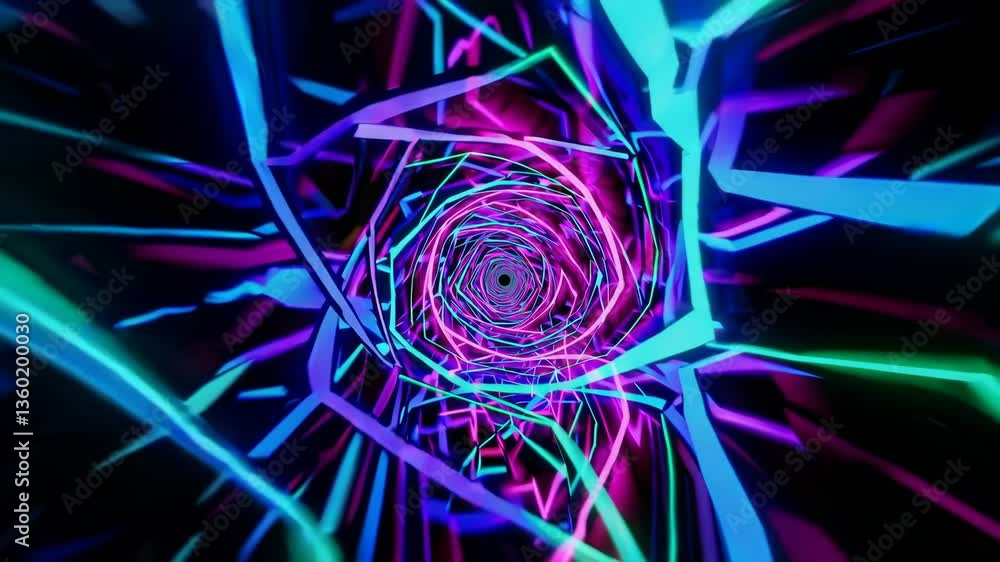 Aufkleber vivid neon tunnel journey through vibrant geometric shapes and dynamic multicolored patterns