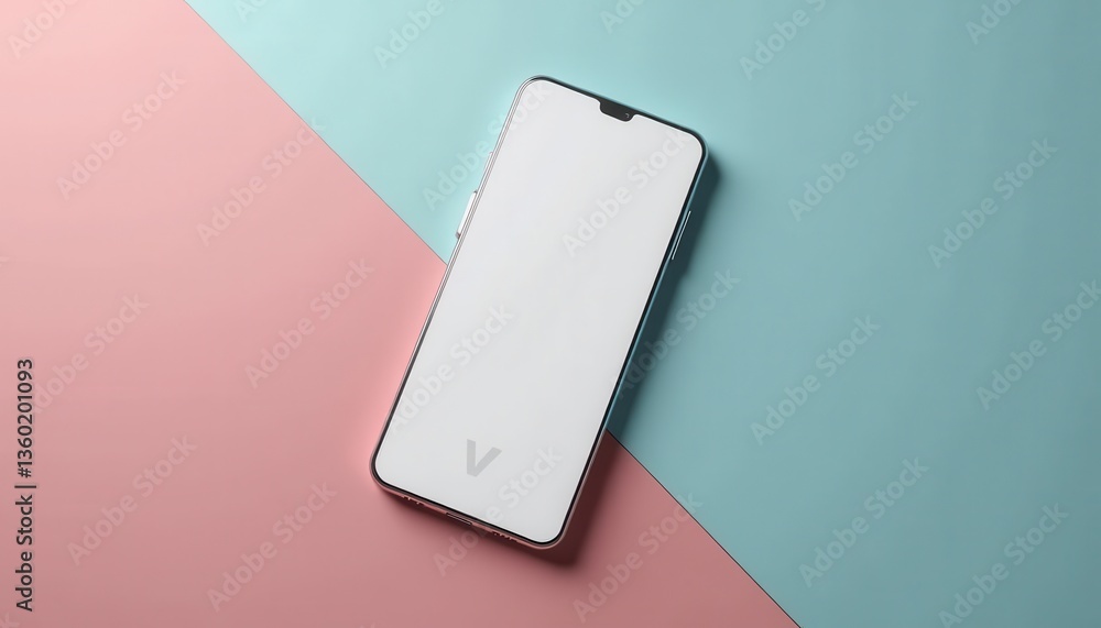 Aufkleber a smartphone mockup with a white screen and a small notch at the top, set against a background split