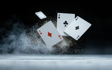 Floating Playing Cards in Dramatic Dark Setting