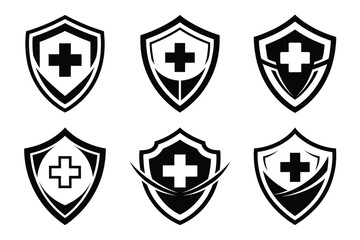 Obraz premium set of Medical Logo icon silhouette vector illustration and health care concept. Hospital, and Pharmacy Symbols