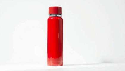 Obraz premium A red nail polish liquid and perfume bottle, isolated on white, showcasing beauty and cosmetic care