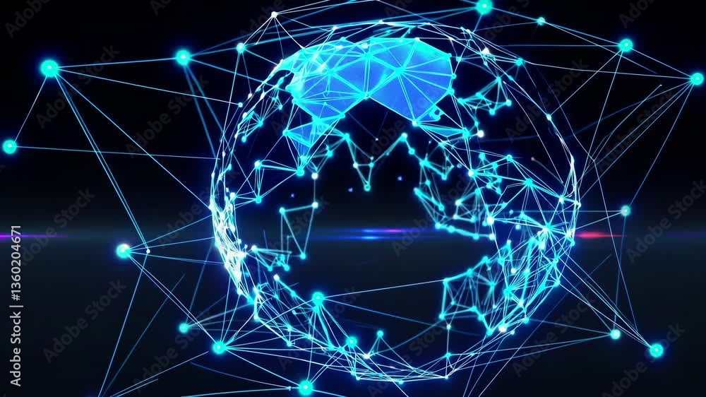 Poster futuristic digital globe with dynamic blue connectivity and network animation