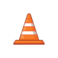 Simple Vector Icon of an Orange Traffic Cone with Stripes, Caution and Safety Design