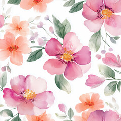 Obraz premium Flowers watercolor illustration, seamless pattern. Design for cover, fabric, textile, wrapping paper