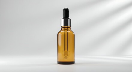 Fototapeta premium Close-Up Skincare Dropper Mockup. A detailed close-up mockup showcasing a dropper bottle for luxurious skincare cream, emphasizing texture, shadow, and pristine presentation on a white background