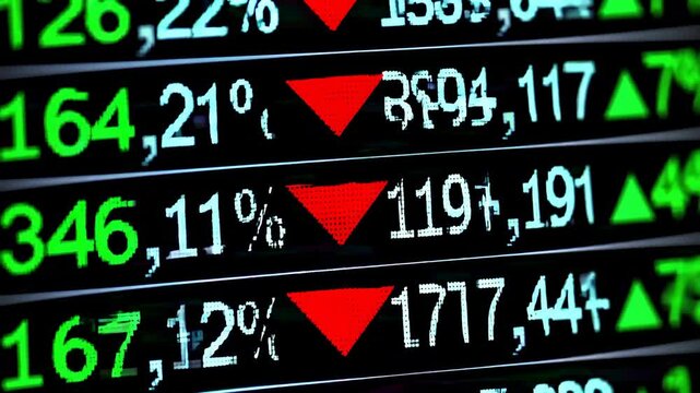Rapid financial market decline with falling stock prices and red arrows on exchange board
