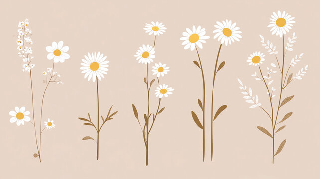 Set of abstract Daisy flowers. Abstract minimal daisy elements