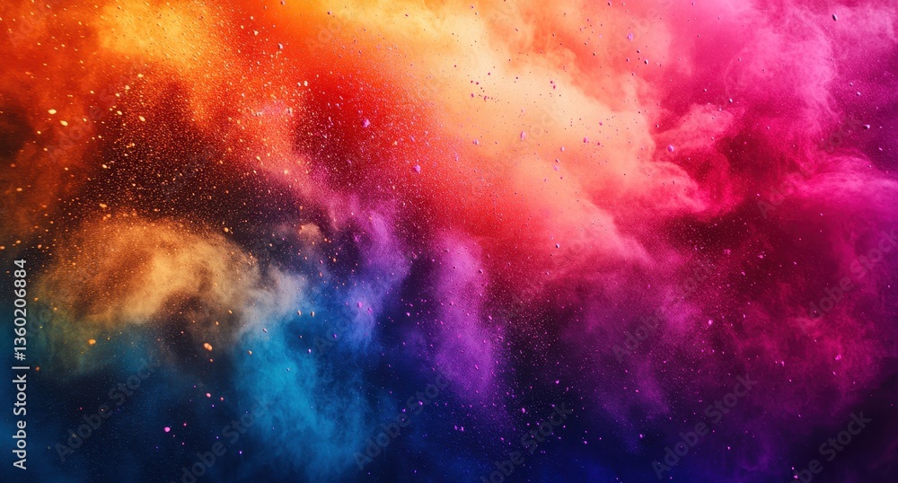 Poster vibrant abstract colorful background with clouds of dust and particles reflecting light in shades of