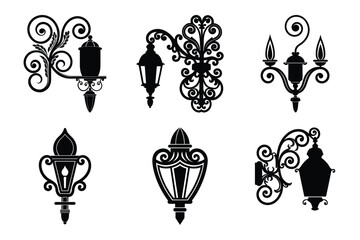 set of Beautiful Wall sconce Light. Vector line art silhouette illustration