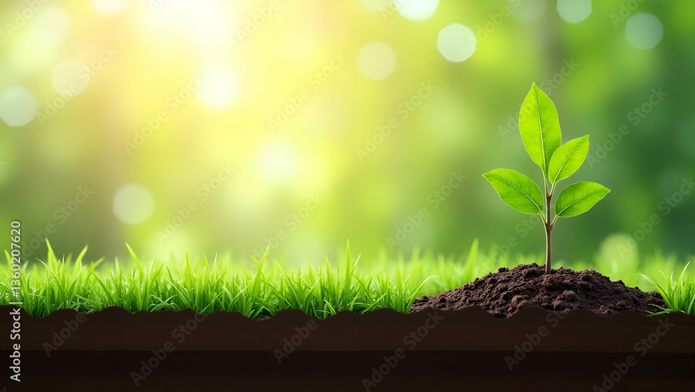 Poster tree sapling and soil layers frame for world environment day campaigns