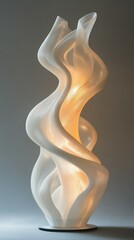 Naklejka premium Beautiful abstract sculpture features fluid, undulating shapes with translucent materials and gentle lighting enhancing its organic movement