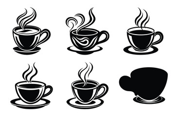 set of Coffee cup icon silhouette vector illustration. Cups of coffee tea collection.
