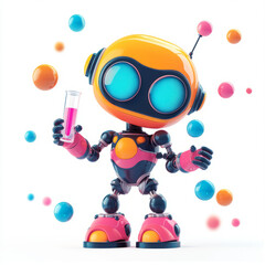 3D Plasticine Cartoon AI Robot with Test Tube.