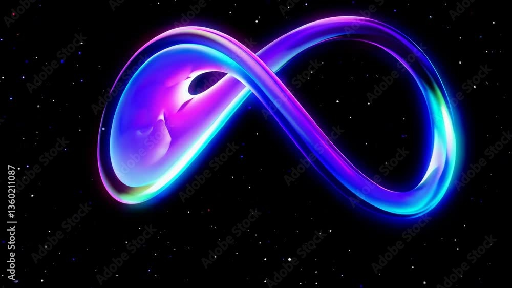 Poster mesmerizing neon infinity loop against cosmic background reveals dynamic light play