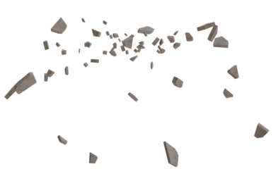 Shattered rocks scattered on a dark surface