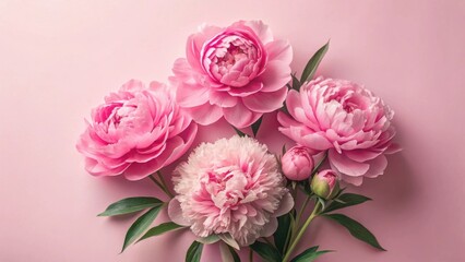 Fototapeta premium A Delicate Arrangement of Pink Peonies on a Soft Pink Background, Representing Elegance and Grace