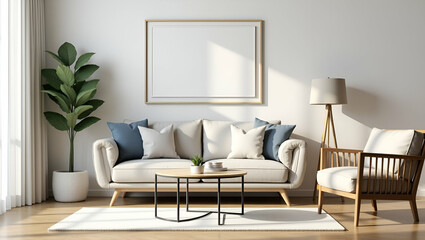 Flat The living room consists of a sofa chair and a picture frame on the wall creating a cozy home environment with stylish furnishings concept as Living room with sofa chair and picture frame on wall