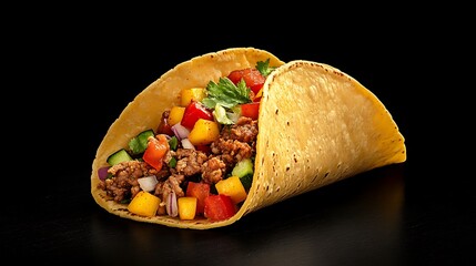 Flavorful taco with beef melted cheese lettuce and salsa topping image