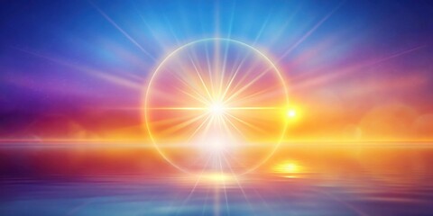 Obraz premium Celestial Orb Illuminates Serene Waterscape at Dawn A Radiant, Mystical Scene of Peaceful Light and Tranquil Beauty