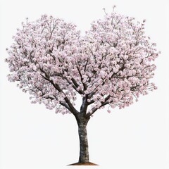 Obraz premium Heart-Shaped Blossom Tree with Pink Flowers in Full Bloom Against a White Background