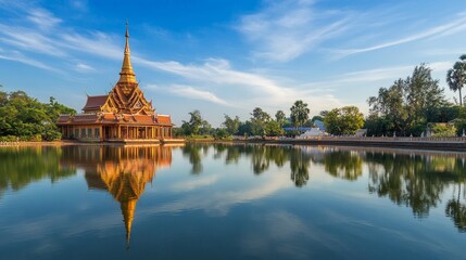 Obraz premium Beautiful khmer architecture reflection at wat phnom phnom penh cambodia landscape photography serene environment
