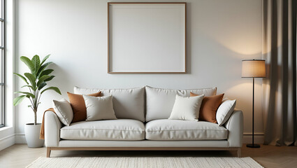 Stylish Flat Sofa in a Cozy Room with Picture Frame: Elevate Your Comfortable Living Space Decor