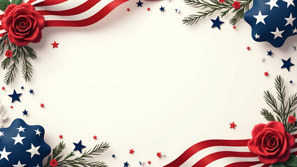 Classic Memorial Day Frame: Traditional Border with Stars and Wreaths for Text Placement - Ample Copy Space Concept with Empty Left Side for Photo Stock Use