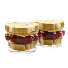 Delicious jars of peanut butter and jelly sandwich layers, perfect for snacks