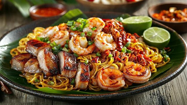 hokkien mee wok-fried noodles video singapore seafood