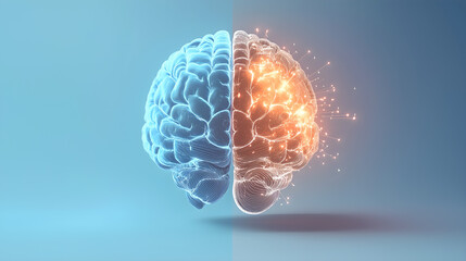 Illustration of a brain showcasing neural connections and sparks of activity. Symbolizes artificial intelligence, human thinking, and cognitive science advancements.