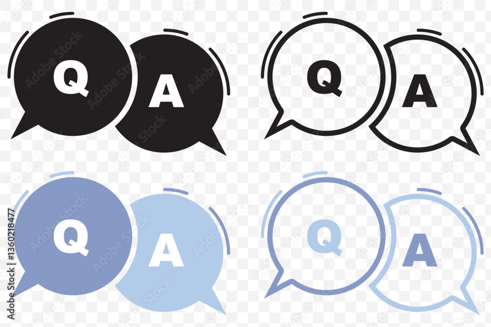 Poster questions and answers icon with speech bubble and q and a letters. vector minimal trendy illustratio
